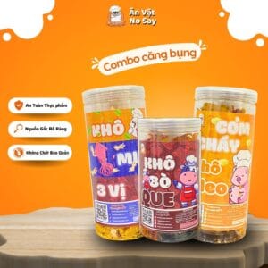 Combo Khô Mix 3 Vị + Khô Bò Que + Cơm Cháy Khô Heo 300g - Ăn Vặt No Say