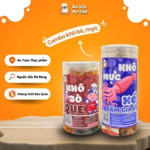 Combo Khô Bò Que 250g + Khô Mực Xé Tẩm Vị 300g - Ăn Vặt No Say