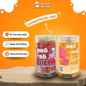 Combo Khô Bò Que 250g + Khô Mực Rim Me 250g - Ăn Vặt No Say