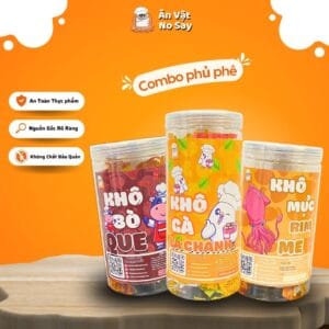 Combo Khô Bò Que 250g + Khô Gà Lá Chanh 300g + Khô Mực Rim Me 250g - Ăn Vặt No Say