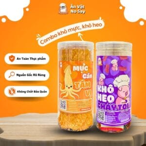 Combo Mực Cán Nguyên Con + Khô Heo Cháy Tỏi 300g - Ăn Vặt No Say