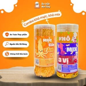 Combo Mực Cán Nguyên Con + Khô Mix 3 Vị 300g - Ăn Vặt No Say